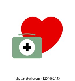 Vector illustration of heart and medical bag icons, flat style