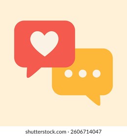 Vector illustration of heart and message bubbles for online chatting, love, and communication themes.
