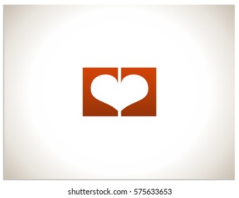 Vector illustration of heart in the negative space, formed by two rounded shapes. Red shape, placed on a light background.