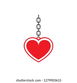 Vector illustration heart on a chain. Set of vector symbols.Heart in a look a charm a gift to darling will be forever. Flat design