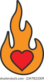 vector illustration of a heart on fire. Burning love and passion.