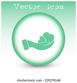 Vector illustration heart on hand, vector icon 