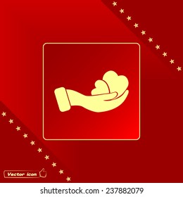 Vector illustration heart on hand, vector icon