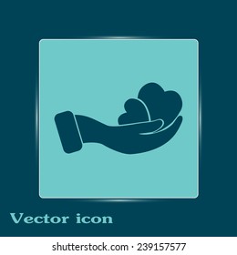 Vector illustration heart on hand, vector icon