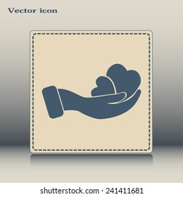 Vector illustration heart on hand, vector icon