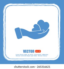 Vector illustration heart on hand, vector icon