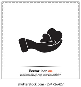 Vector illustration heart on hand, vector icon