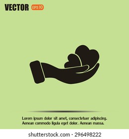 Vector illustration heart on hand, vector icon