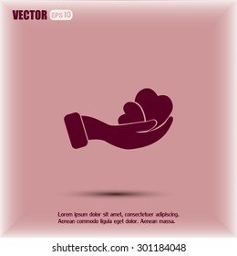 Vector illustration heart on hand, vector icon