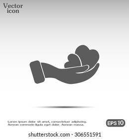 Vector illustration heart on hand, vector icon