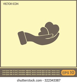 Vector illustration heart on hand, vector icon