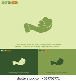 Vector illustration heart on hand, vector icon