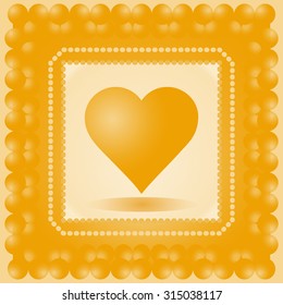 Vector illustration of heart. Orange heart in frame. Wedding card. Card for Valentine's Day. 