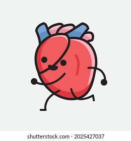 Vector Illustration of Heart Organ Character with cute face and simple body line drawing on isolated background