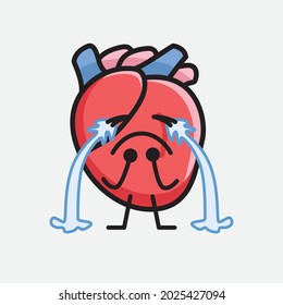 Vector Illustration of Heart Organ Character with cute face and simple body line drawing on isolated background