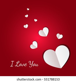 Vector illustration of heart paper art on red for valentines day background