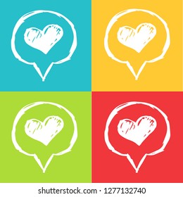 Vector Illustration of Heart with Pattern Red, Yellow, Blue and Green Background. Graphic Design for Logo and T-shirt. 