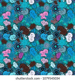 Vector illustration. Heart pattern. Valentine':s with blue, black, brown, neutral and gray elements. Seamless Geek valentine':s day hearts background.