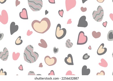 Vector illustration, heart patterns, different, pastel colors, in cartoon style. A set of backgrounds for Valentine's Day, for the holiday. For children's prints,clothes,covers,Poster.