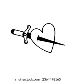 ilustración vectorial de un corazón perforado por un cuchillo