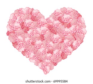 Vector illustration of a heart of pink an red roses