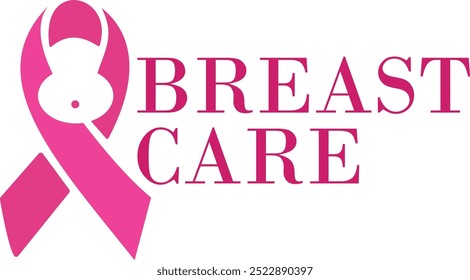 vector illustration of heart and pink ribbon for show support to breast cancer awareness and also hearts shape embedded with love yourself to show self examination to and a heart for love show