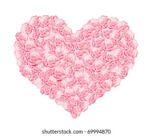 Vector illustration of a heart of pink roses