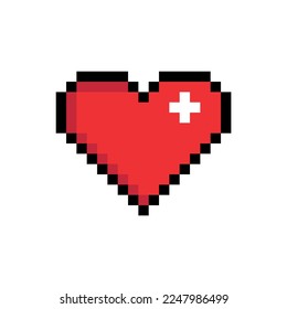 Vector illustration of heart in pixel art, vectorized symbol of love.