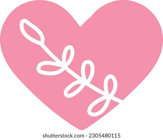 Vector illustration of a heart with plant leaves. Personal growth and self love. Self-discovery and emotions.