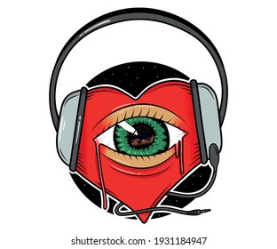 vector illustration heart plus music