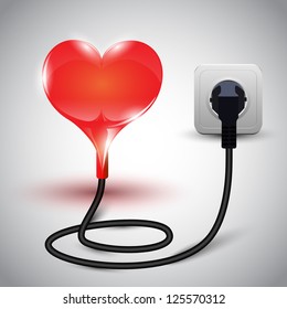 vector illustration of heart with power cable