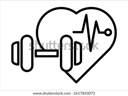 Vector illustration of heart with pulse and dumbbell monochrome - Health icon Healthy heart sign - Heart, pulse and dumbbell,
Fitness - Bodybuilding