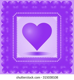 Vector illustration of heart. Purple heart in frame. Wedding card. Card for Valentine's Day. 
