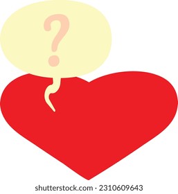 Vector illustration of a heart with a question mark, doubts in love. Loving indecision.