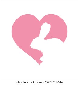 Ilustración vectorial del corazón con conejo. Símbolo de animal de granja y amor.