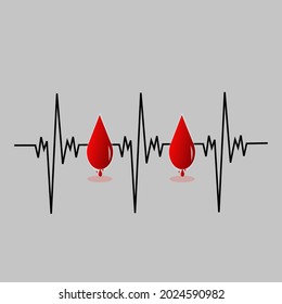 Vector Illustration Of Heart Rate Chart With Drop Of Blood Icon