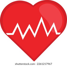 vector illustration of a heart with representative waves of pulsations, in concept of life icon