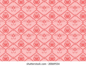 Vector illustration of heart retro abstract pattern on the pink background.