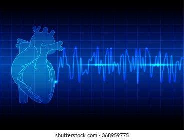 Vector Illustration heart rhythm ekg on blue background technology
