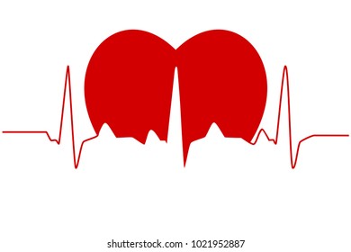 Vector illustration of heart rhythm with red half heart, heart electrical signal illustration with room for copy space