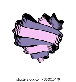 vector illustration heart heart rolled ribbons on a white background