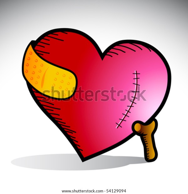 Vector Illustration Heart Scar Yellow Bandage Stock Vector (Royalty ...