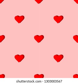 vector illustration heart seamless pattern on pink background, abstract red valentine heart.
