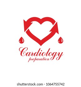 Vector illustration of heart shape with arrows. Cardiovascular system diseases treatment logo for use in pharmacology.