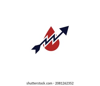 Vector illustration of heart shape with arrows and drops of blood. 