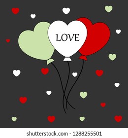 Vector illustration of heart shape balloons and hearts icons.