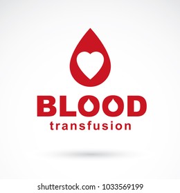 Vector illustration of heart shape. Blood transfusion concept, charity and volunteer conceptual logo for use in medical care advertisement.