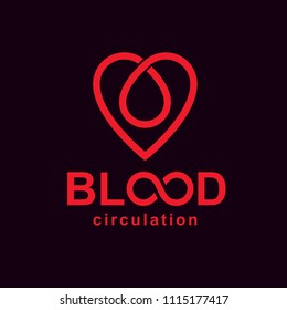 Vector illustration of heart shape. Blood circulation concept, charity and volunteer conceptual logo for use in medical care advertisement.
