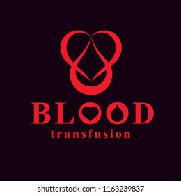 Vector illustration of heart shape. Blood transfusion concept, charity and volunteer conceptual logo for use in medical care advertisement.