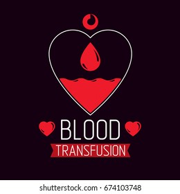 Vector illustration of heart shape. Blood transfusion concept, charity and volunteer conceptual logo for use in medical care advertisement.